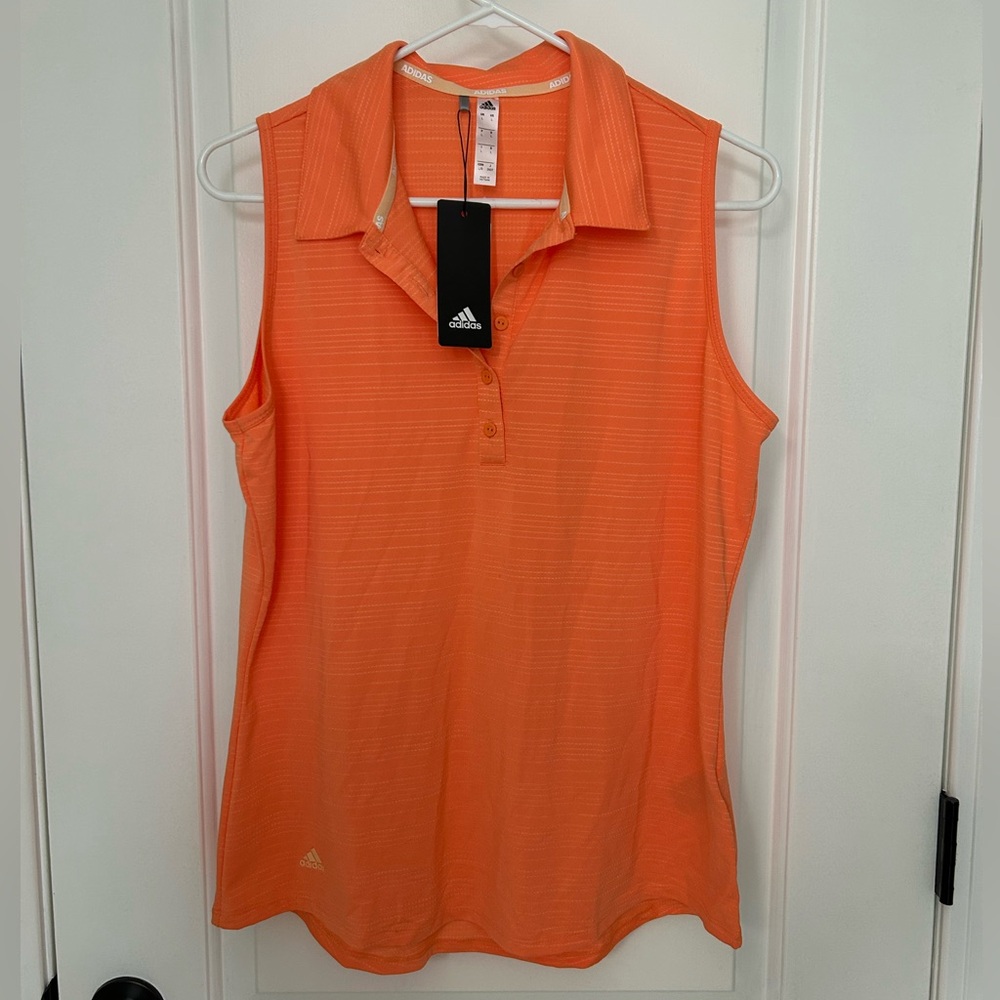 NWT Adidas Women’s Sleeveless Golf Polo Shirt Orange Large Climalite New